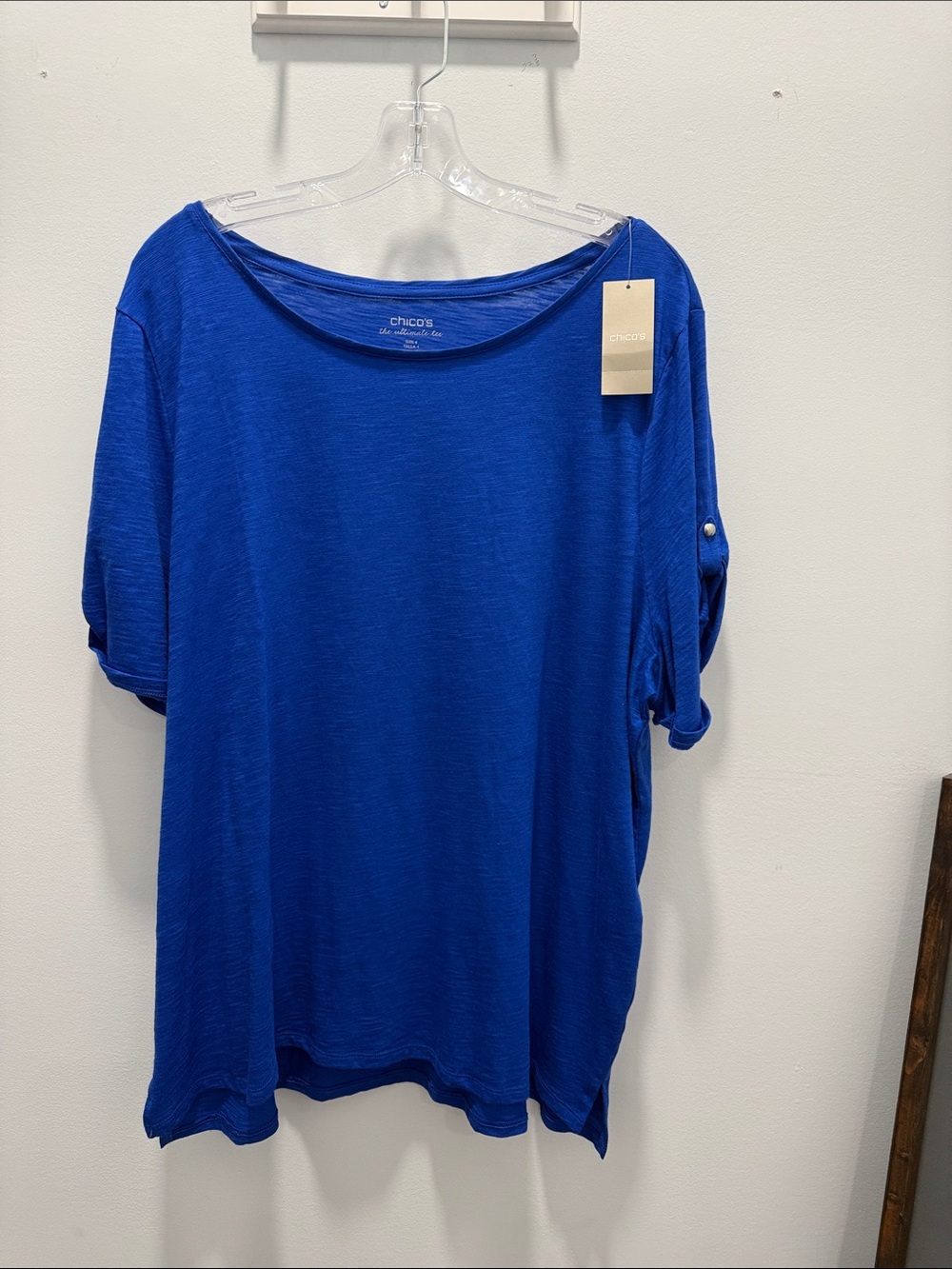 Chico's Short Sleeve Boatneck Top in Cobalt Blue. Chicos 4. US 20-22W